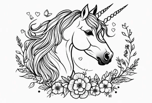 Floral mane – Unicorn with flowers and vines. tattoo idea