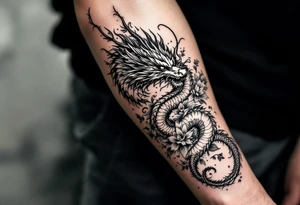 dragon with flowers tattoo idea