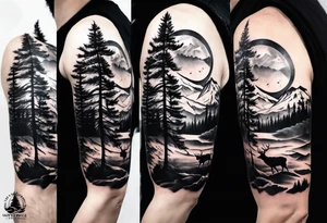 sleeve pine tree moutain elk tattoo idea