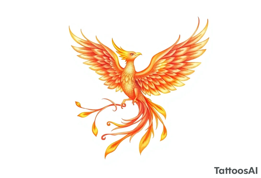 magnificent phoenix rising from golden flames with trailing embers tattoo idea