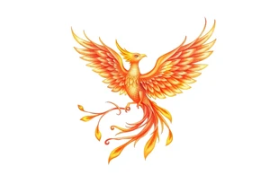magnificent phoenix rising from golden flames with trailing embers tattoo idea