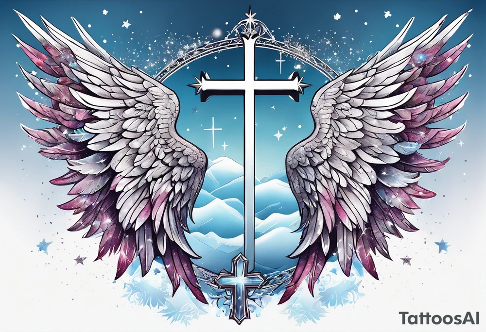 Constellation, Angel wing , snow , cross tattoo idea