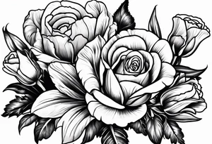 Rose, tulip, lilly, carnation, corn flower, iris tattoo idea
