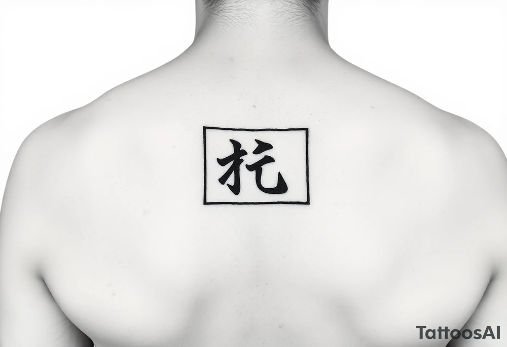 "Black rectangle tattoo (like phone screen) with single Kanji '悟' (enlightenment) inside. Matte effect, no shine. 5x3cm, inner arm placement." tattoo idea