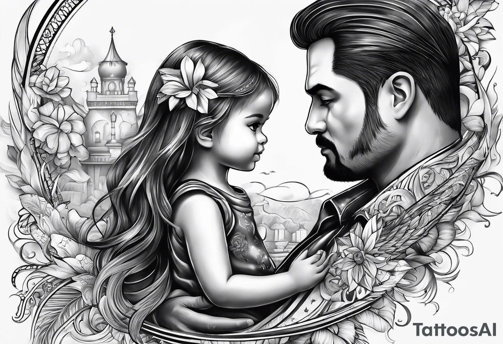 little girl with her dad and the word father tattoo idea