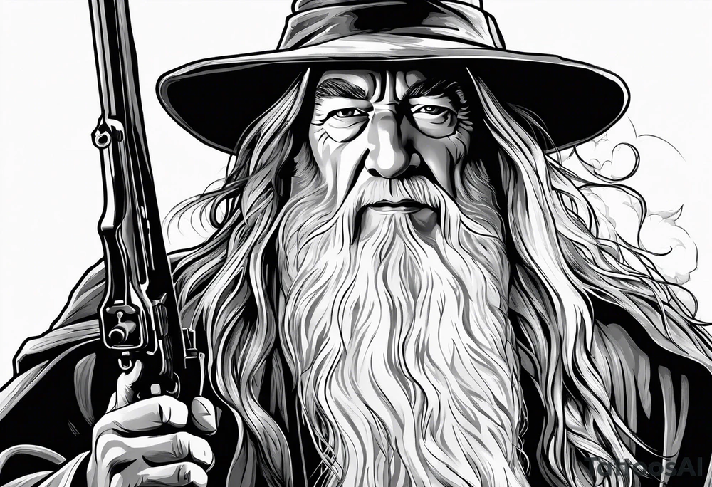 Gandalf holding a rifle tattoo idea