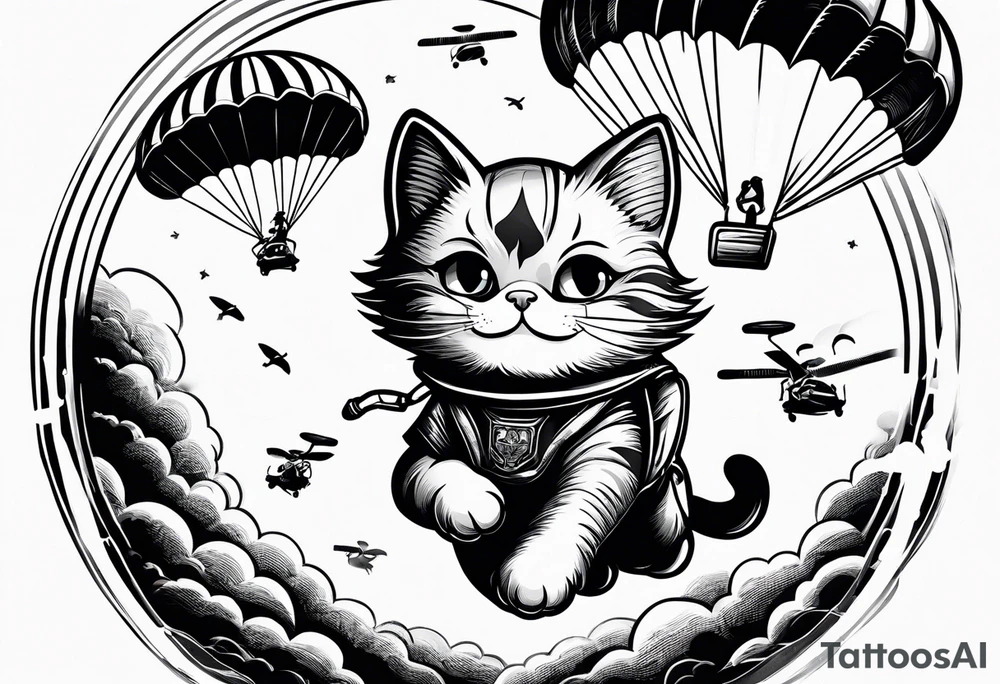 parachuting cat tattoo idea