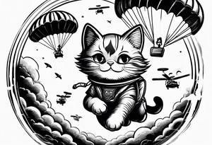 parachuting cat tattoo idea