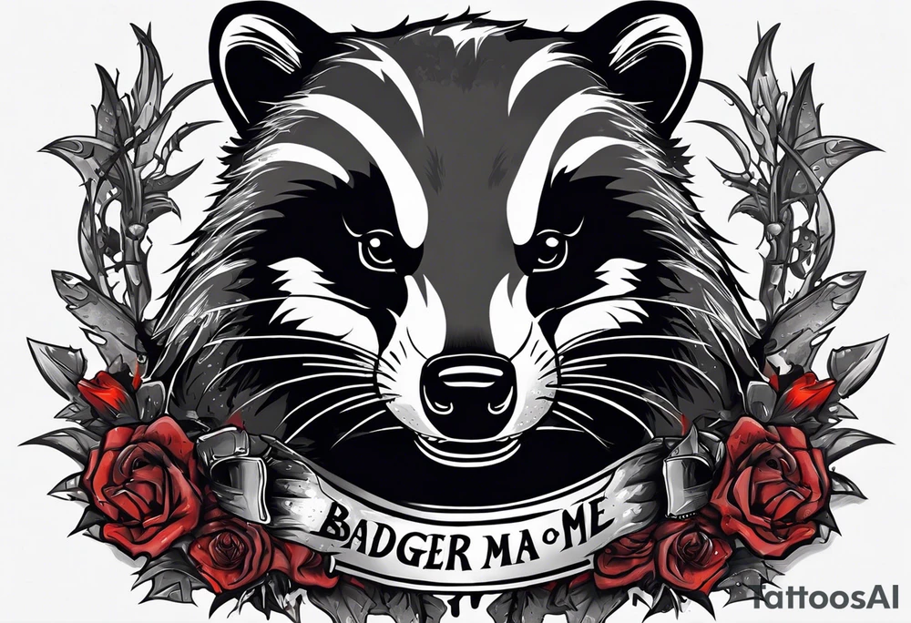 Draw me psychopath badger/Warrior with aggressive full body, killer face with a smile, very long nails and he attacks like a Bloody Warrior to us and also, he has very deadly looking. He fights with his nails. Everybody scares after their first sight. Give me horror type Badger Tattoo. tattoo idea