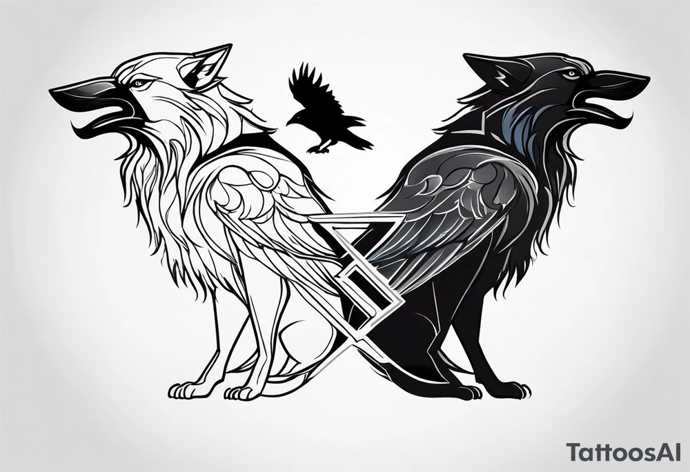 a wolf and a raven back to back facing opposite direction tattoo idea a wolf and a raven back to back facing opposite direction tattoo idea