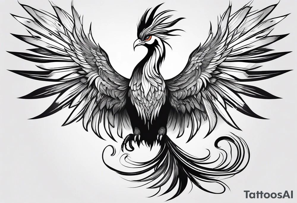 graceful phoenix with extra long tail feathers and a long neck tattoo idea graceful phoenix with extra long tail feathers and a long neck tattoo idea
