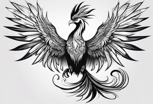 graceful phoenix with extra long tail feathers and a long neck tattoo idea