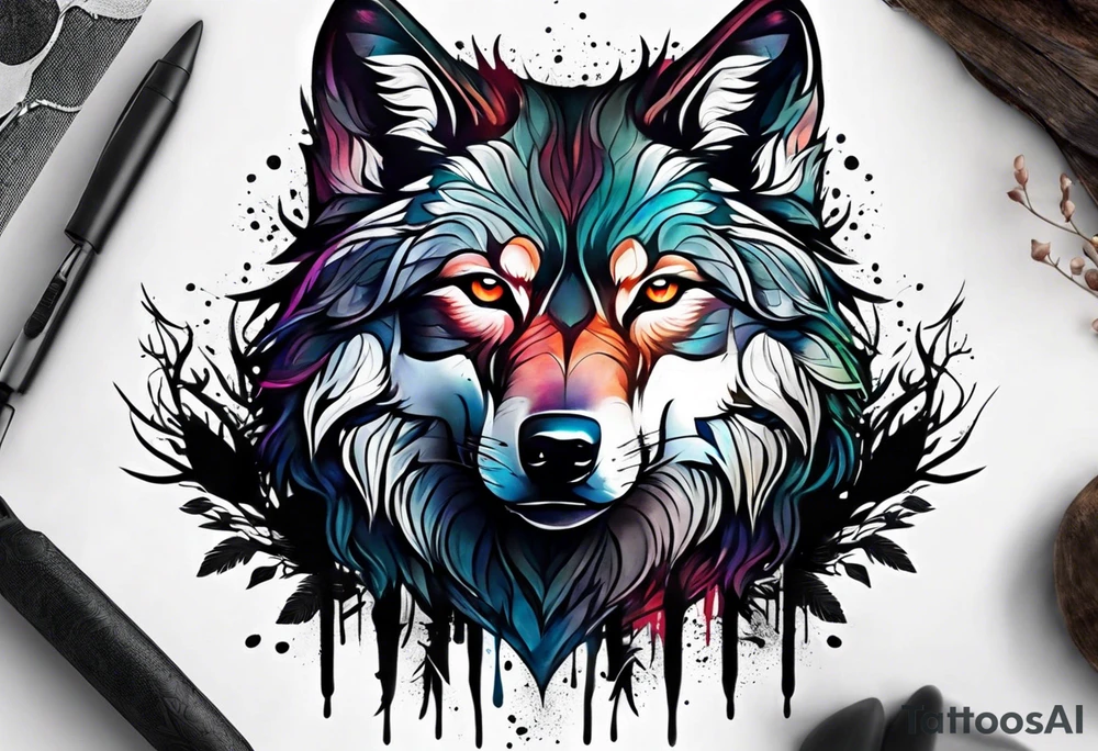 Leaking painted Wolf
Dark forest tattoo idea