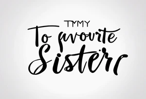 The handwritten words "to my favorite sister" written in a simple way. delicate tattoo. add a simple tattoo accent to the words tattoo idea