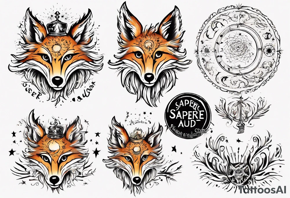 Eule Sonne Fuchs der Schriftzug : "Sapere Aude" und Sternzeichen Wasserman tattoo idea