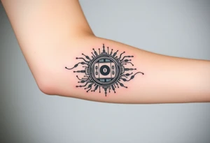 Bio-Mechanical internal computer, binary code, symbolism for 6 kids, 5 boys and youngest is a girl tattoo idea