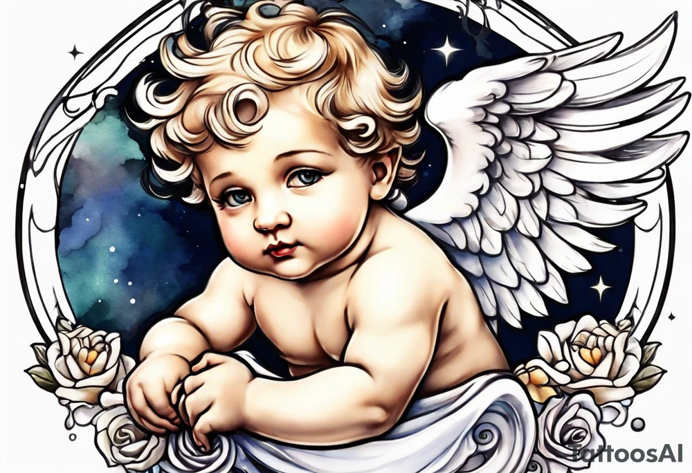 Cherub looking down tattoo idea