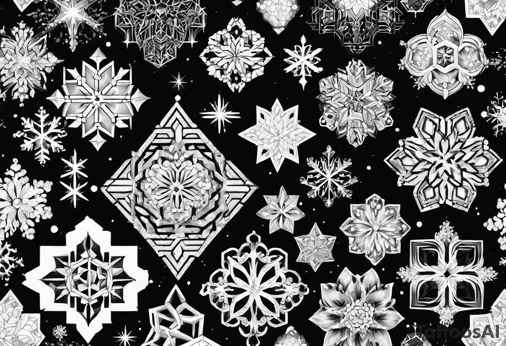 Hexagon linked small snow crystal cloud tattoo idea