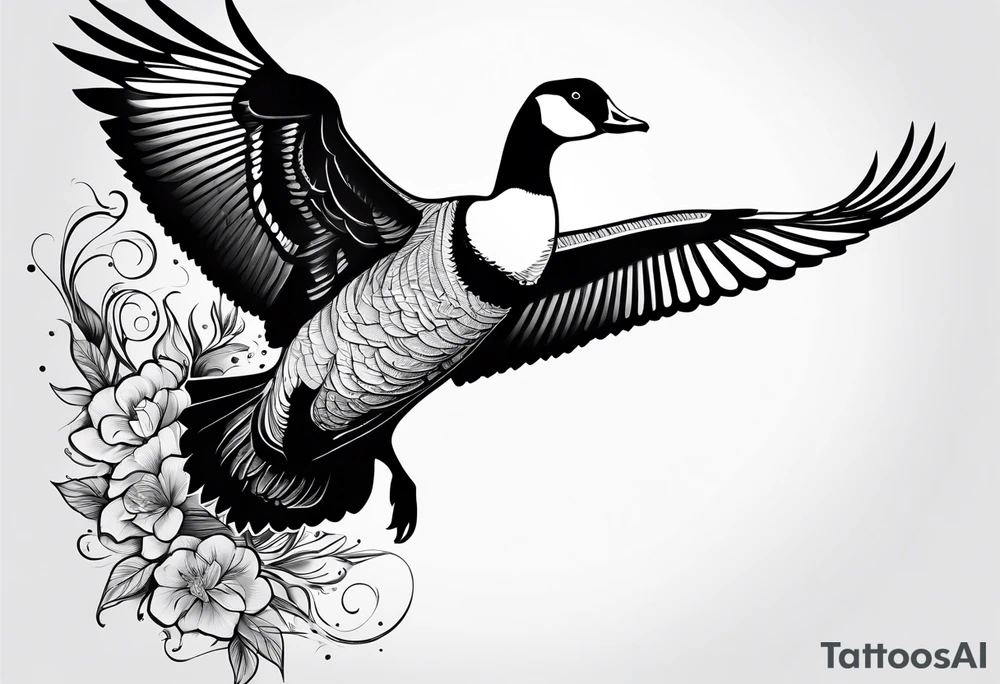 canadian goose taking off profile flowers tattoo idea
