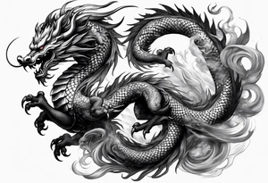 Traditional Japanese Dragon full body and smoke tattoo idea