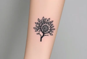 Fibonacci spiral shell inside of tree full of lots of leaves tattoo idea