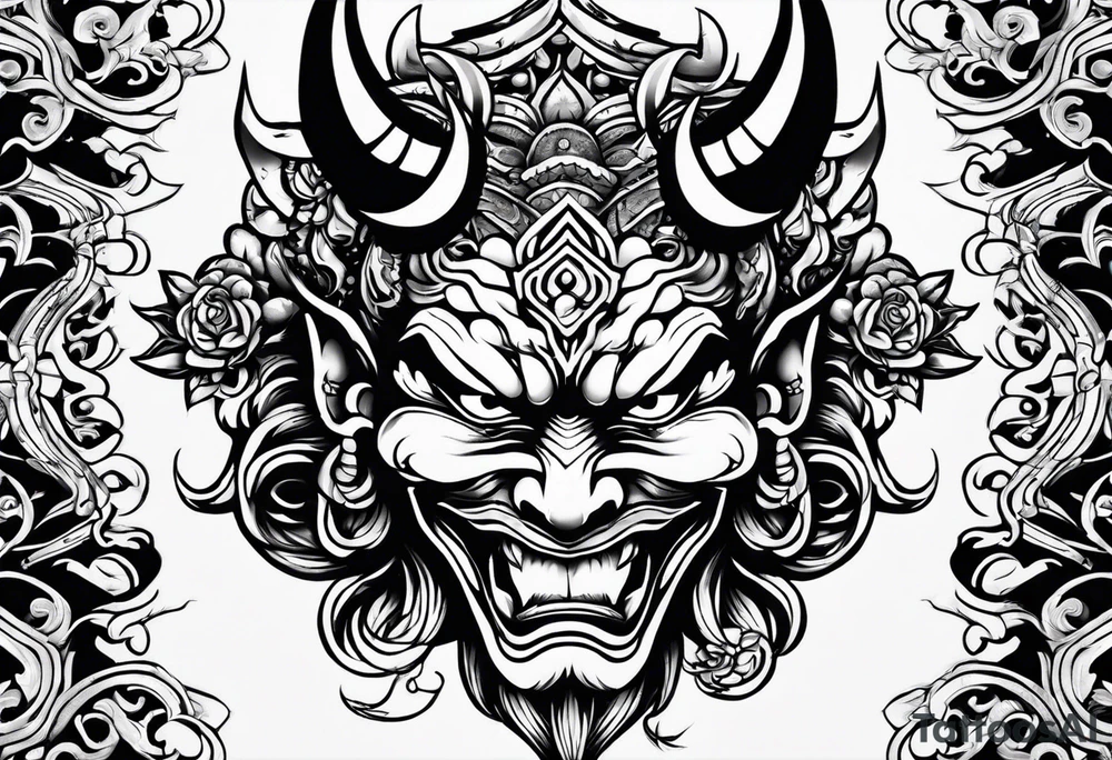 japanese demon face tattoo idea