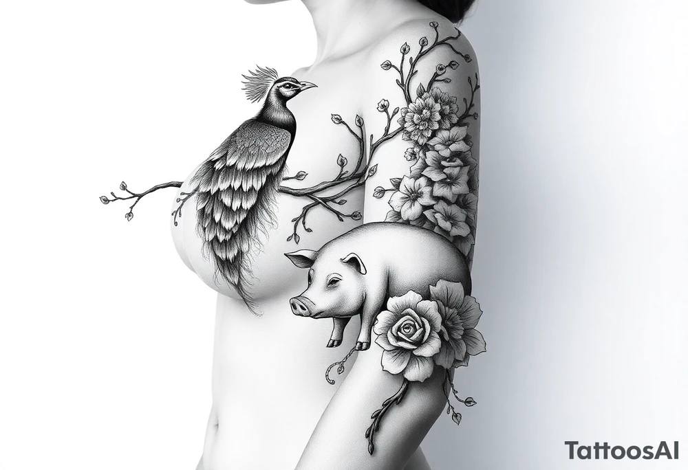 Mystical
  branches fat naked sexy woman , peacock , pig , cupcakes, sins,  Storm clouds, pig, peacock , fat sexy naked fat woman, cake, clouds, noose , money, goat lion, man sex toys pussy dicks, cigerette storm lightening, killing, darkness death, violent majestic creatures and penis and vagina tattoo idea