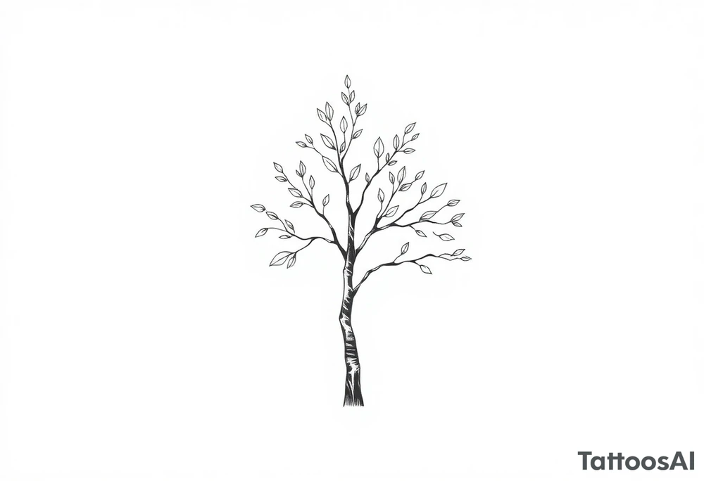 birch tree with half leaves tattoo idea