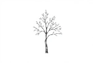 birch tree with half leaves tattoo idea