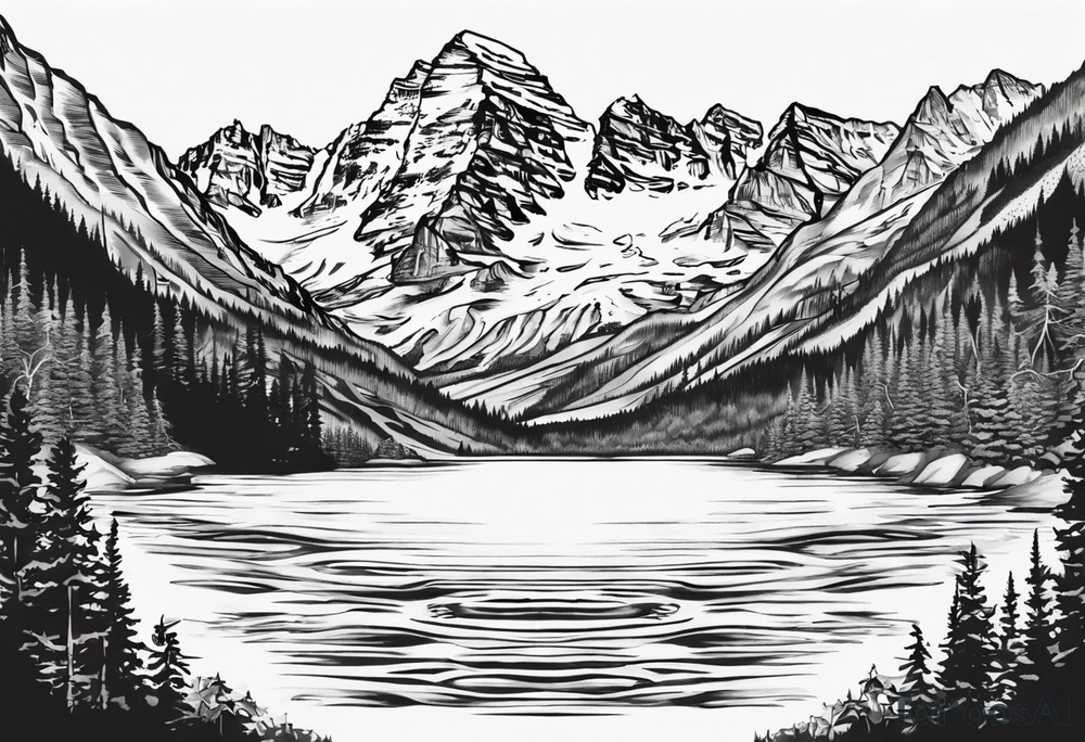 On the top will be the maroon bells mountains. In the middle will be "Keep Chuggin" in cursive writing. On the bottom will be a rough ocean with waves and whitecaps tattoo idea On the top will be the maroon bells mountains. In the middle will be "Keep Chuggin" in cursive writing. On the bottom will be a rough ocean with waves and whitecaps tattoo idea