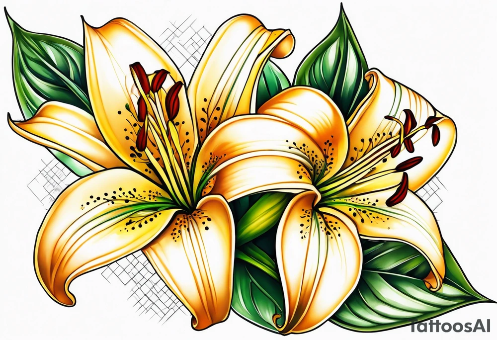 Casablanca lilies cascading downwards tattoo idea