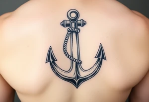 weathered anchor wrapped in nautical rope with sea waves tattoo idea