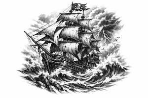 a pirate ship on stormy sea. tattoo idea