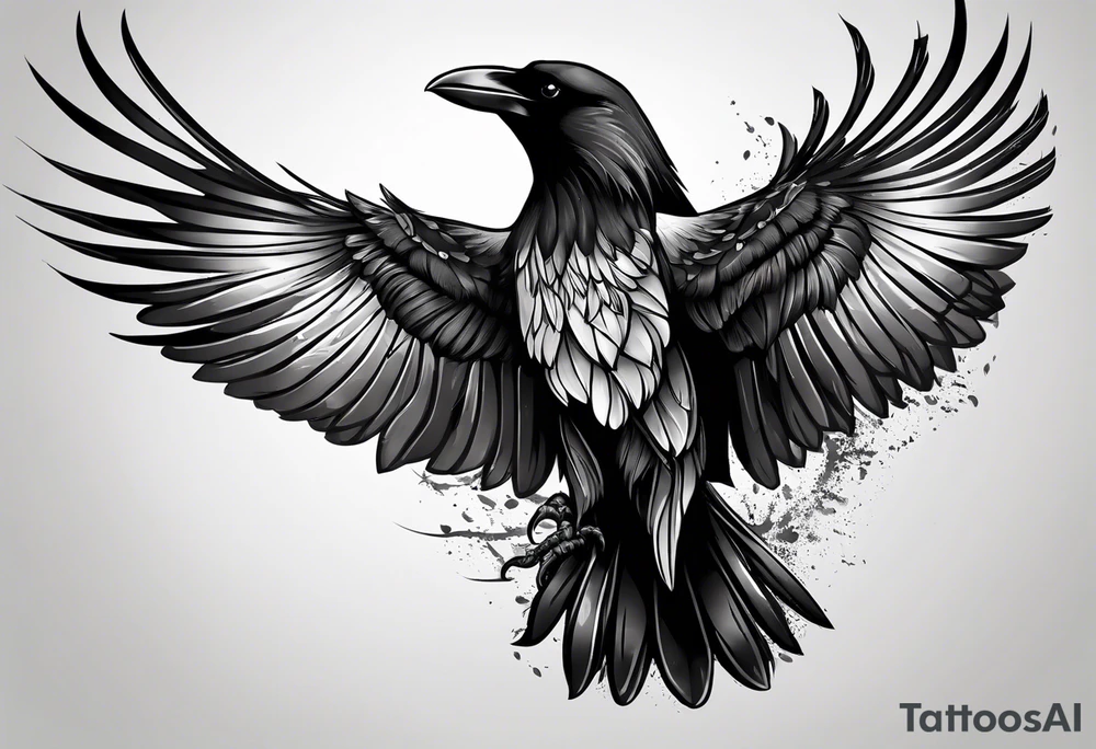 crow with open wings, only conturs tattoo idea