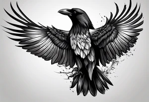 crow with open wings, only conturs tattoo idea