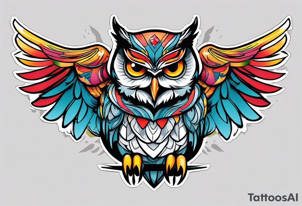 MUSCULAR MEAN OWL SUPERHERO MACOT
 STYLE tattoo idea