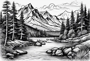 Hiking, peace, rafting tattoo idea