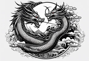 Japanese Dragon with a katana sword and the moon tattoo idea