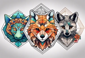 Tattoo incorporating a turtle, a fox, a koala, and a cat in one tattoo. tattoo idea