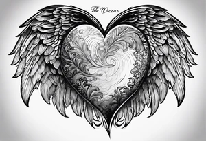 fingerprint heart for back of the neck, with quote "the ocean knew her story" going down the spine , with dying angel wings on the rest of the back tattoo idea