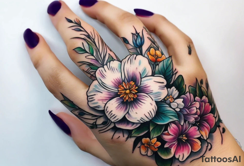 Small Flowers going up my finger onto my hand tattoo idea