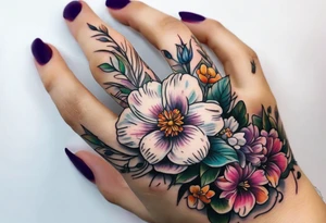 Small Flowers going up my finger onto my hand tattoo idea
