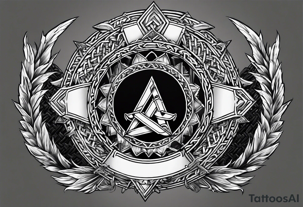 Valhalla sword shield  axe Valknut barbed wire chains tattoo idea