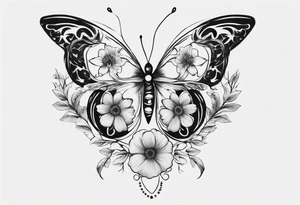 Butterfly wrap tattoos with large centre piece with moon and floral theme. Bracelet around ankle tattoo idea