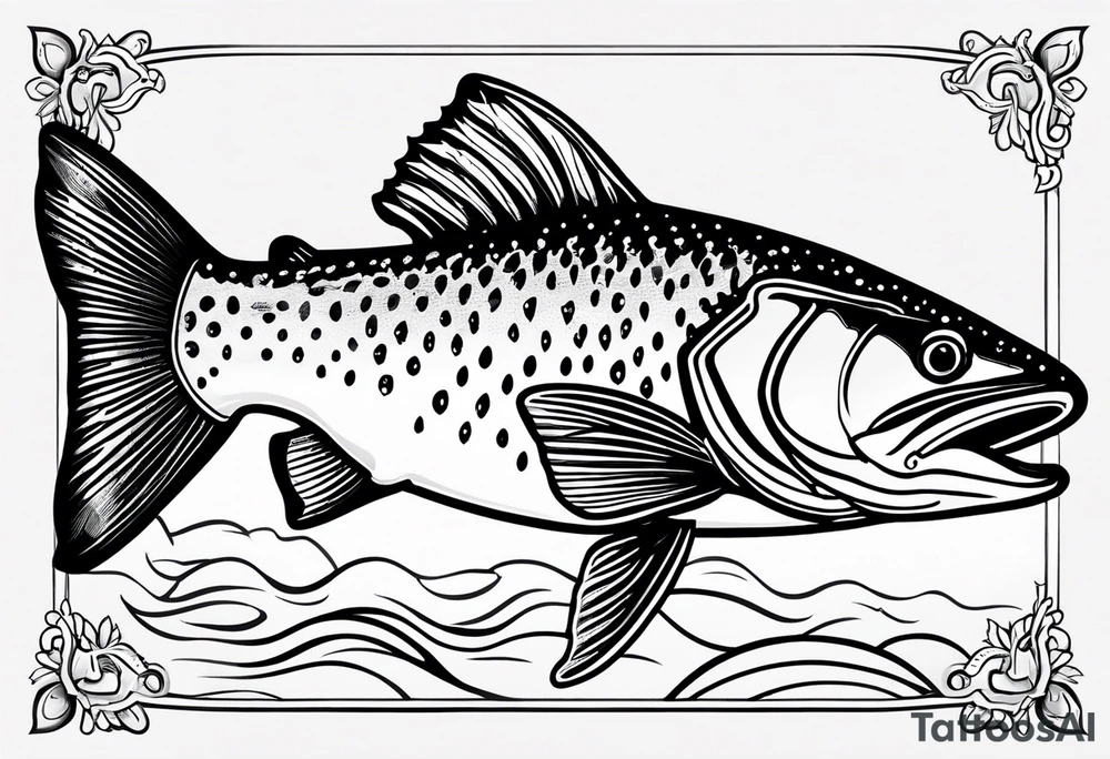 A shaded trout with text that says, 'Like the trout...' tattoo idea