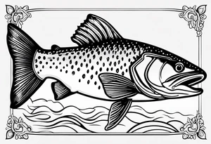 A shaded trout with text that says, 'Like the trout...' tattoo idea