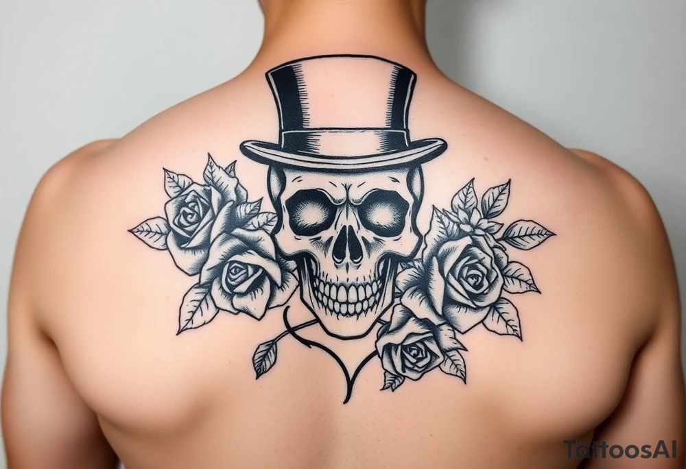 skull steampunk black top hat roses tattoo idea