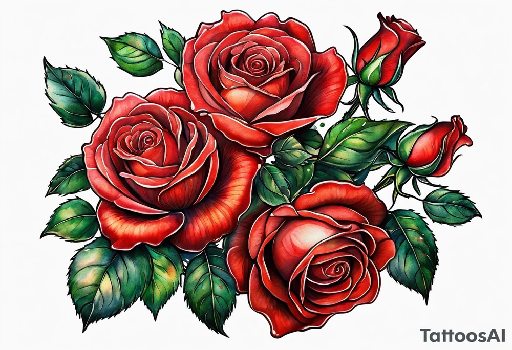 Red roses with pearls tattoo idea
