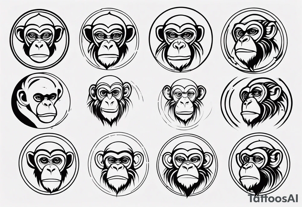 Create an abstract monkey outline in a small disconnected circle tattoo idea