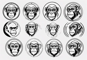 Create an abstract monkey outline in a small disconnected circle tattoo idea